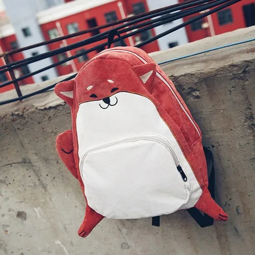 Ryggsäck Rävdesign Röd Velour Barn Sac à dos Renard en Peluche