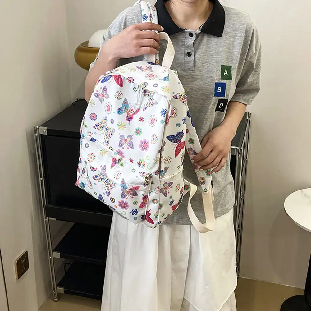 Ryggsäck med fjärilar och blommor Sac Scolaire Papillon Pour Fille