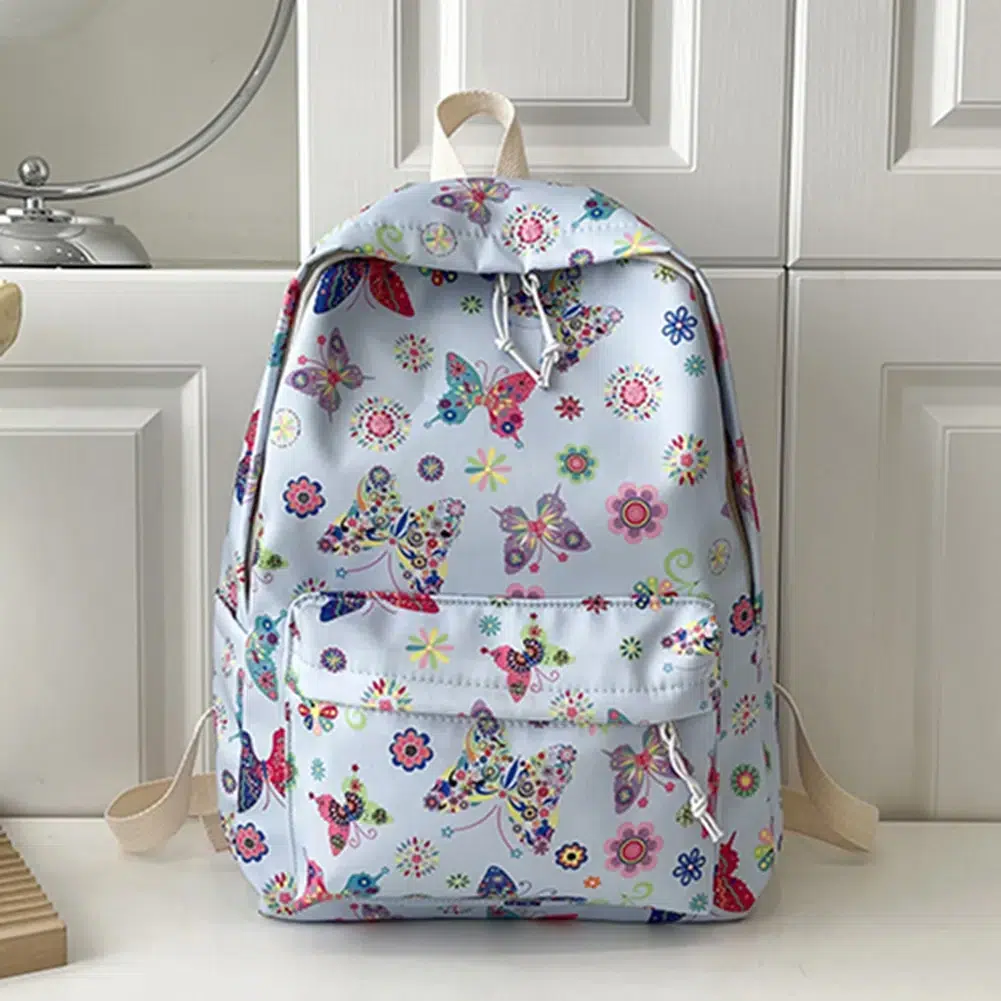 Ryggsäck med fjärilar och blommor Sac Scolaire Papillon Pour Fille