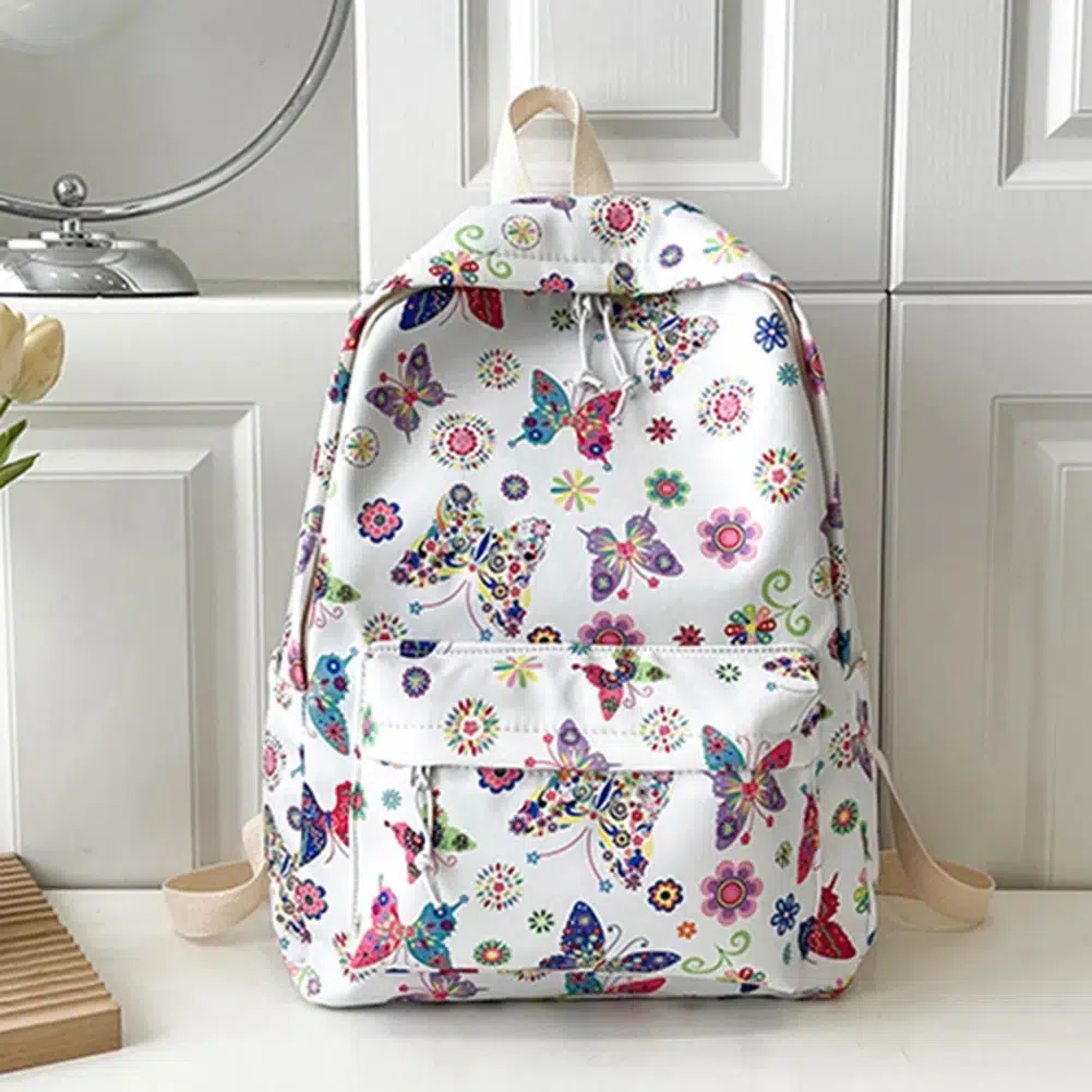 Ryggsäck med fjärilar och blommor Sac Scolaire Papillon Pour Fille
