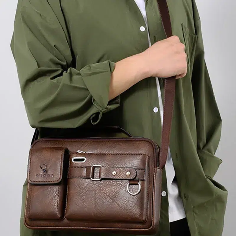 Elegant rektangulär läderväska med fickor Petit Cartable en Cuir PU