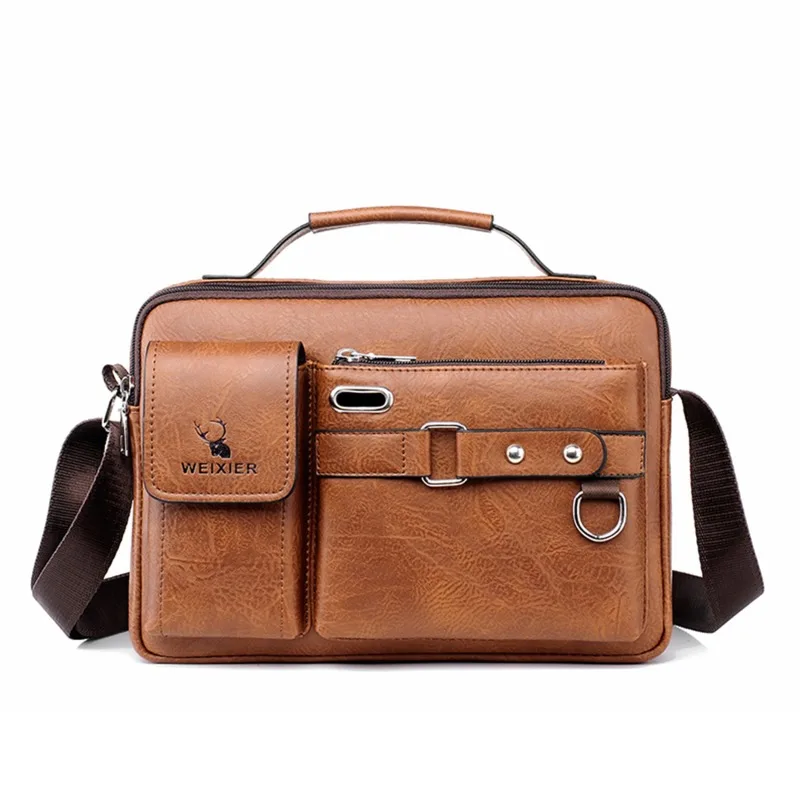 Elegant rektangulär läderväska med fickor Petit Cartable en Cuir PU