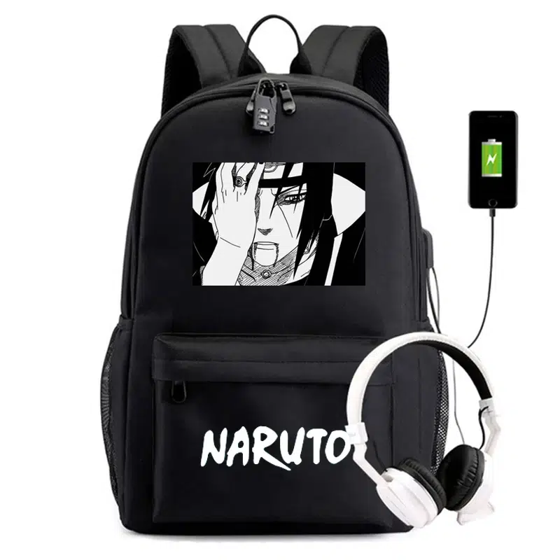Ryggsäck med Naruto-design och USB-port Cartable Naruto Ado Écolier