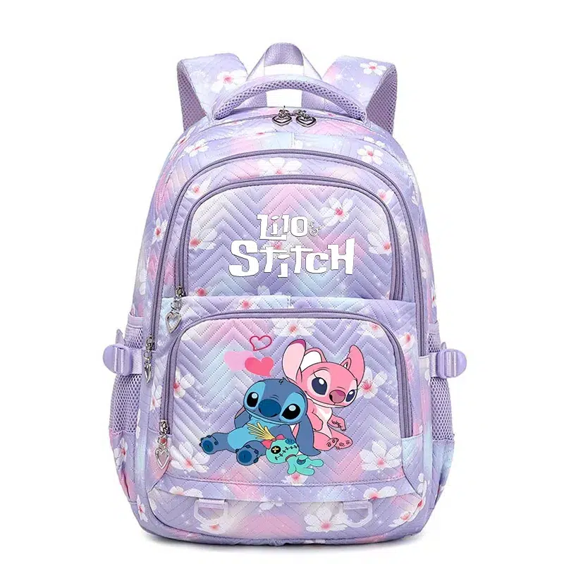 Ryggsäck Lavendel Stitch & Angel Blommig Cartable D’École Stitch Pour Fille
