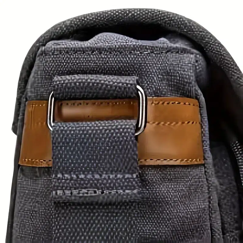 Grå axelväska med bruna läderdetaljer Cartable à Bandoulière en Canvas Waterproof