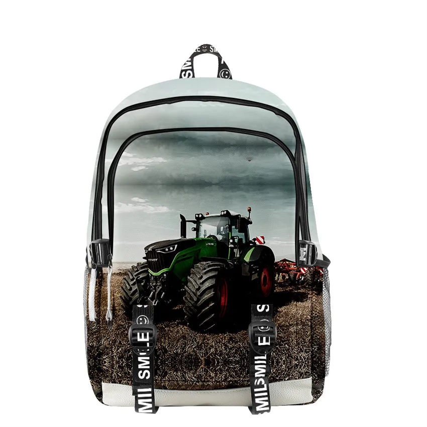 Ryggsäck med grönt traktormotiv för barn Cartable Rentrée Tracteur