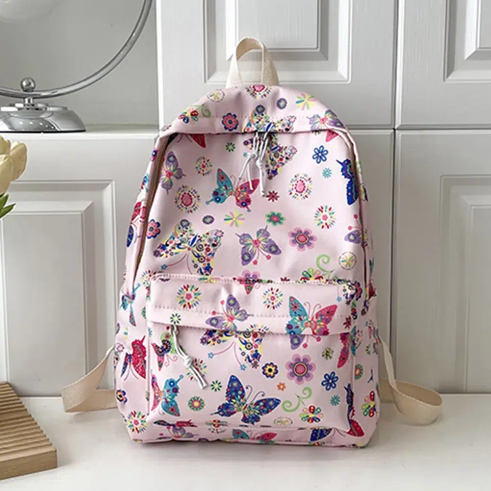 Ryggsäck med fjärilar och blommor Sac Scolaire Papillon Pour Fille