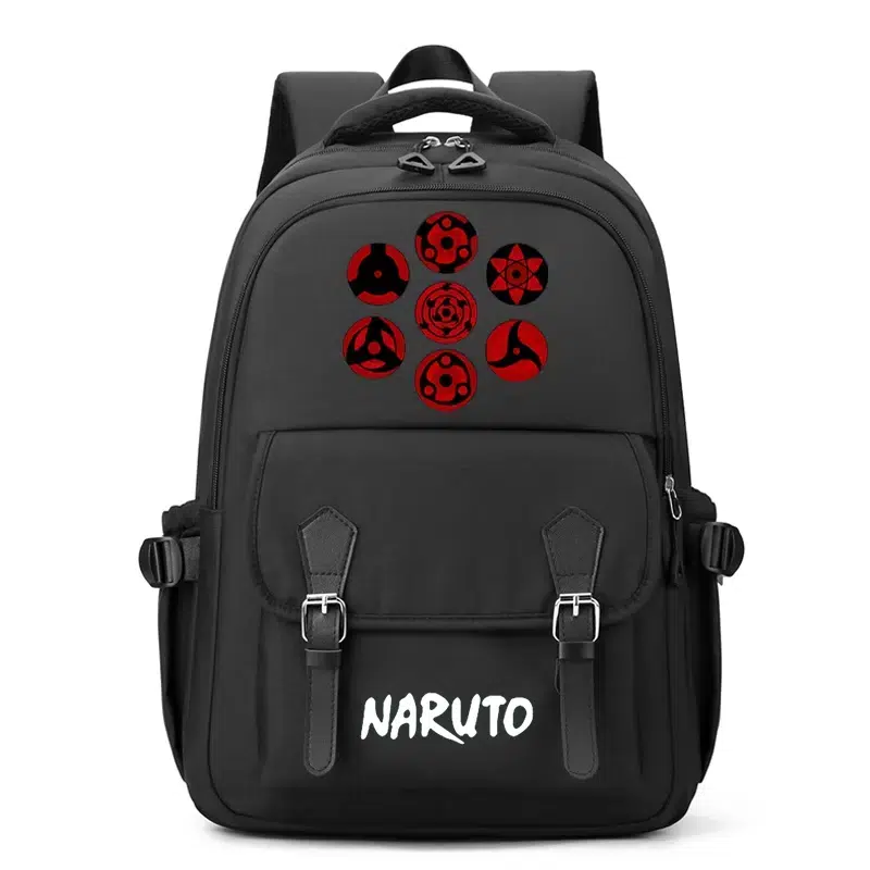 Svart ryggsäck med Sharingan och Naruto-text Cartable Symbols Naruto