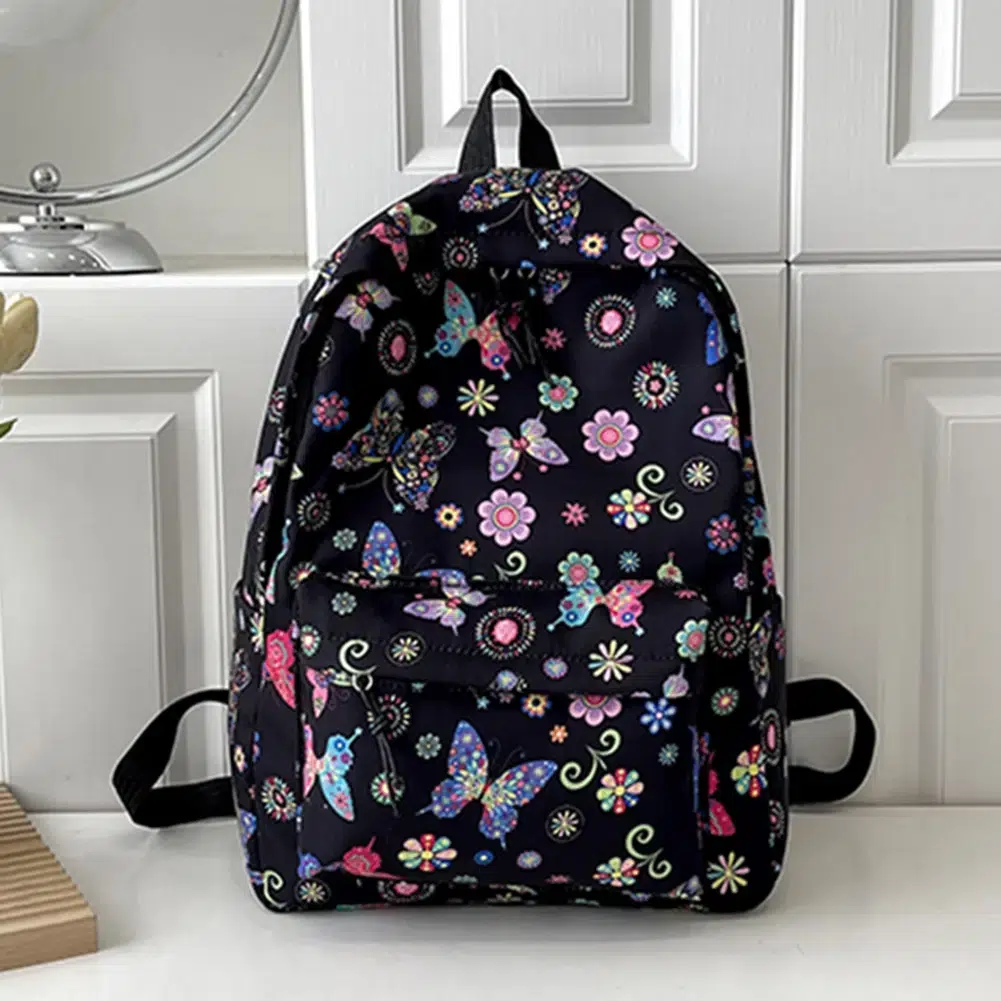 Ryggsäck med fjärilar och blommor Sac Scolaire Papillon Pour Fille