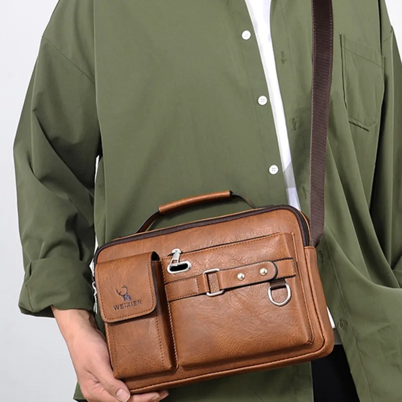 Elegant rektangulär läderväska med fickor Petit Cartable en Cuir PU
