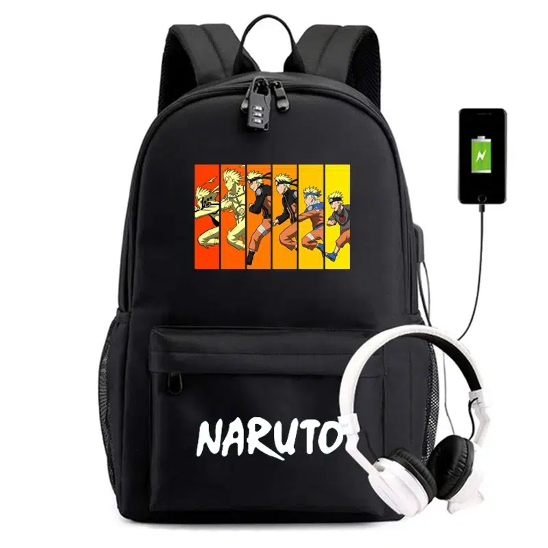 Ryggsäck med Naruto-design och USB-port Cartable Naruto Rentrée
