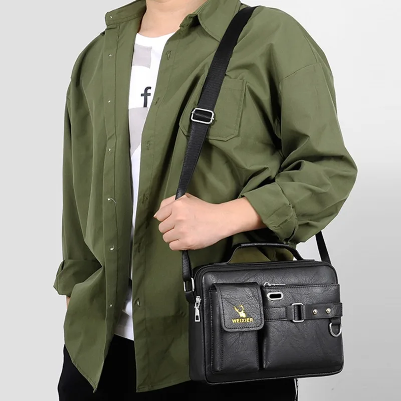 Elegant rektangulär läderväska med fickor Petit Cartable en Cuir PU