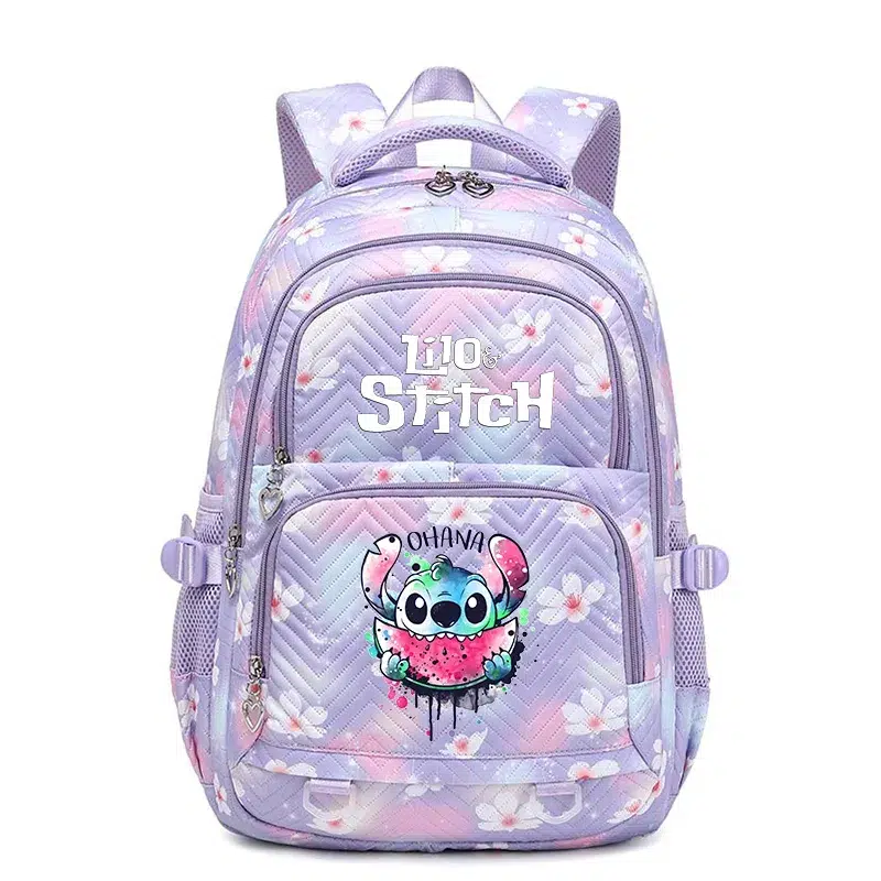 Stitch ryggsäck lila med blommor Cartable École Primaire Stitch