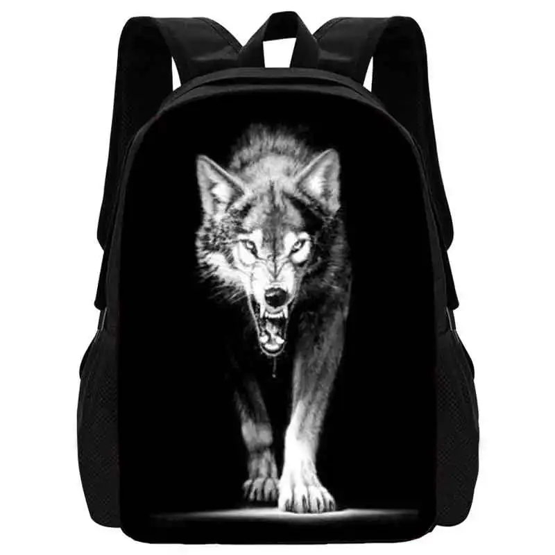 Ryggsäck med svartvit vargdesign Sac à Dos Loup Moderne