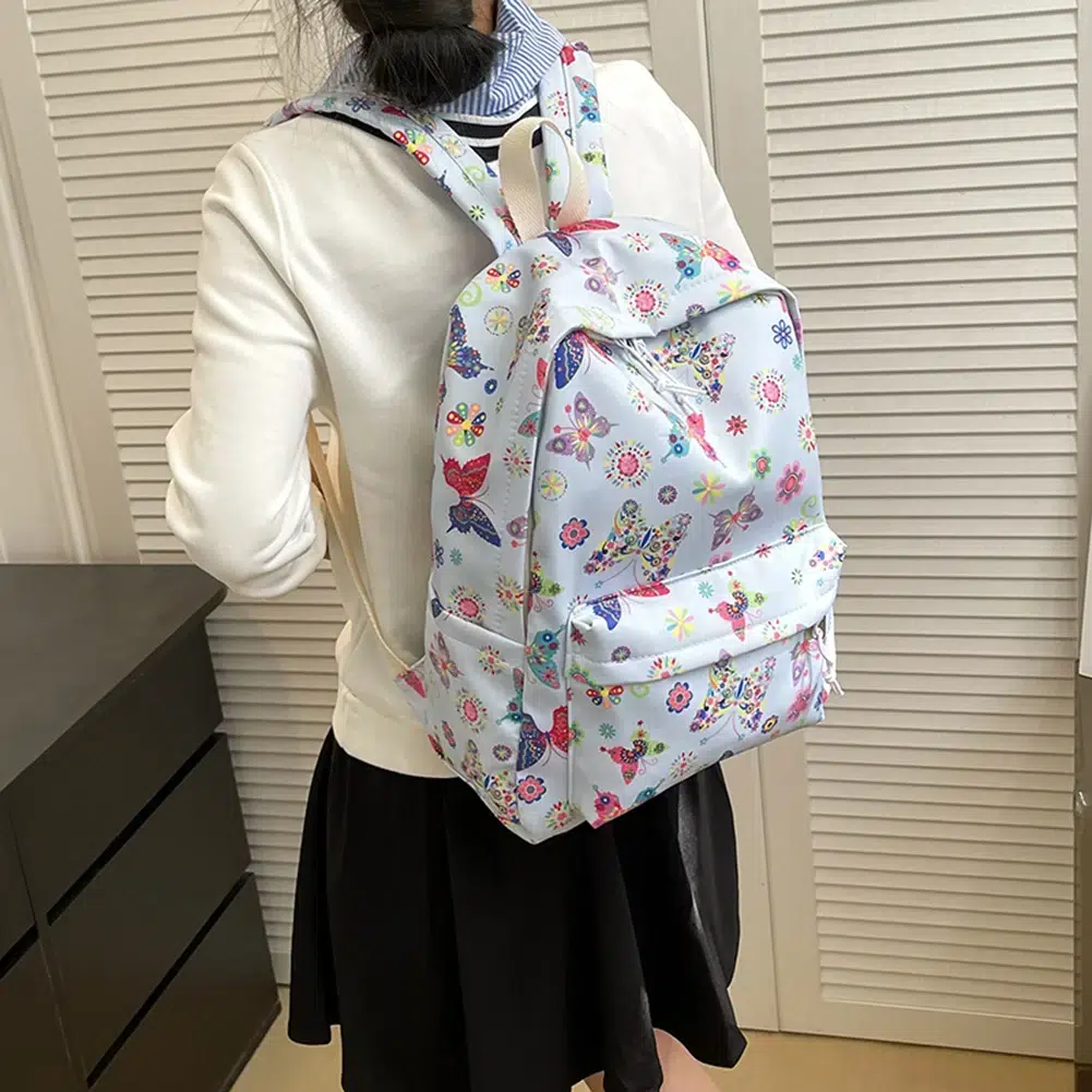 Ryggsäck med fjärilar och blommor Sac Scolaire Papillon Pour Fille